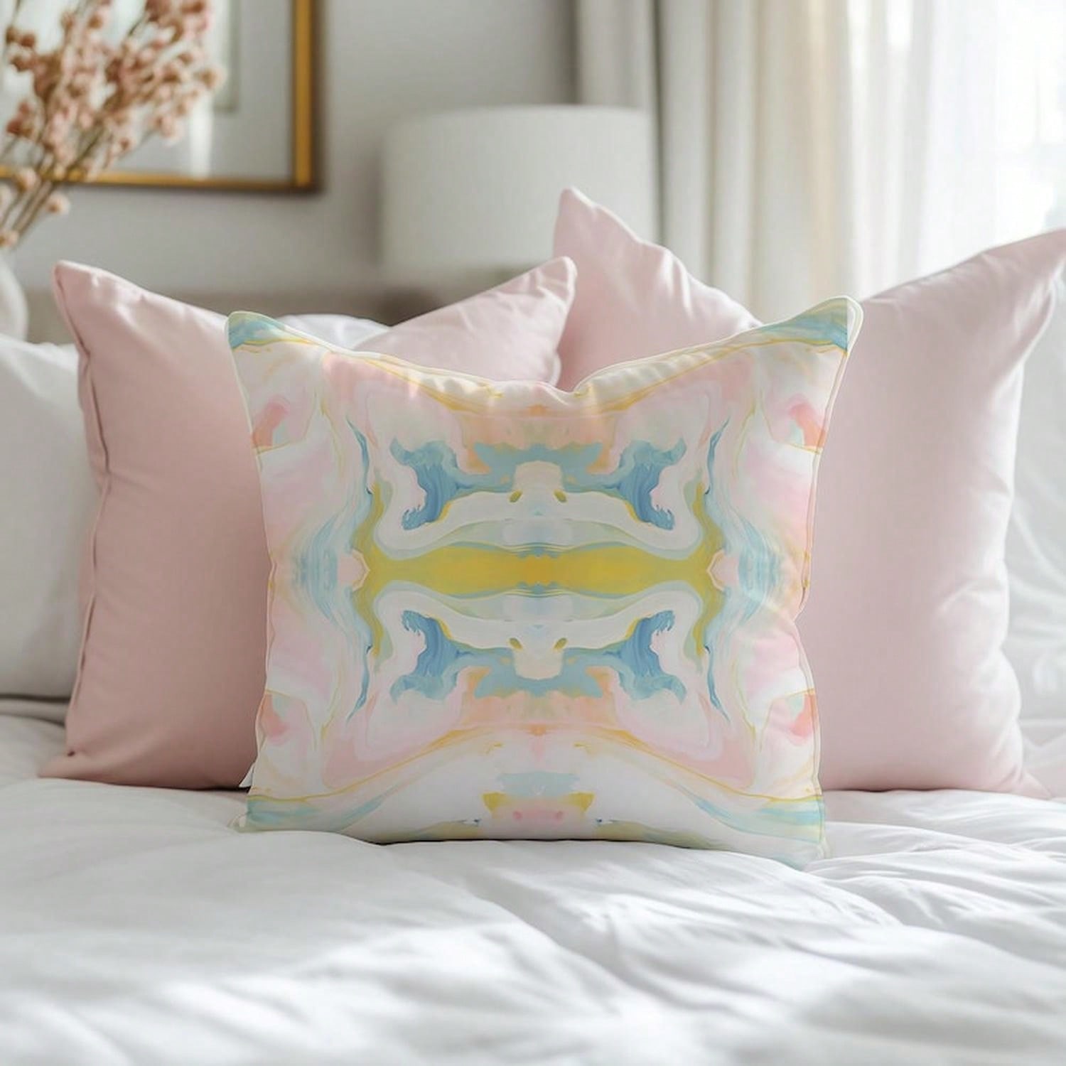 Home Art Textiles - Watercolor Pillowcase, Soft Pink, Blue, and