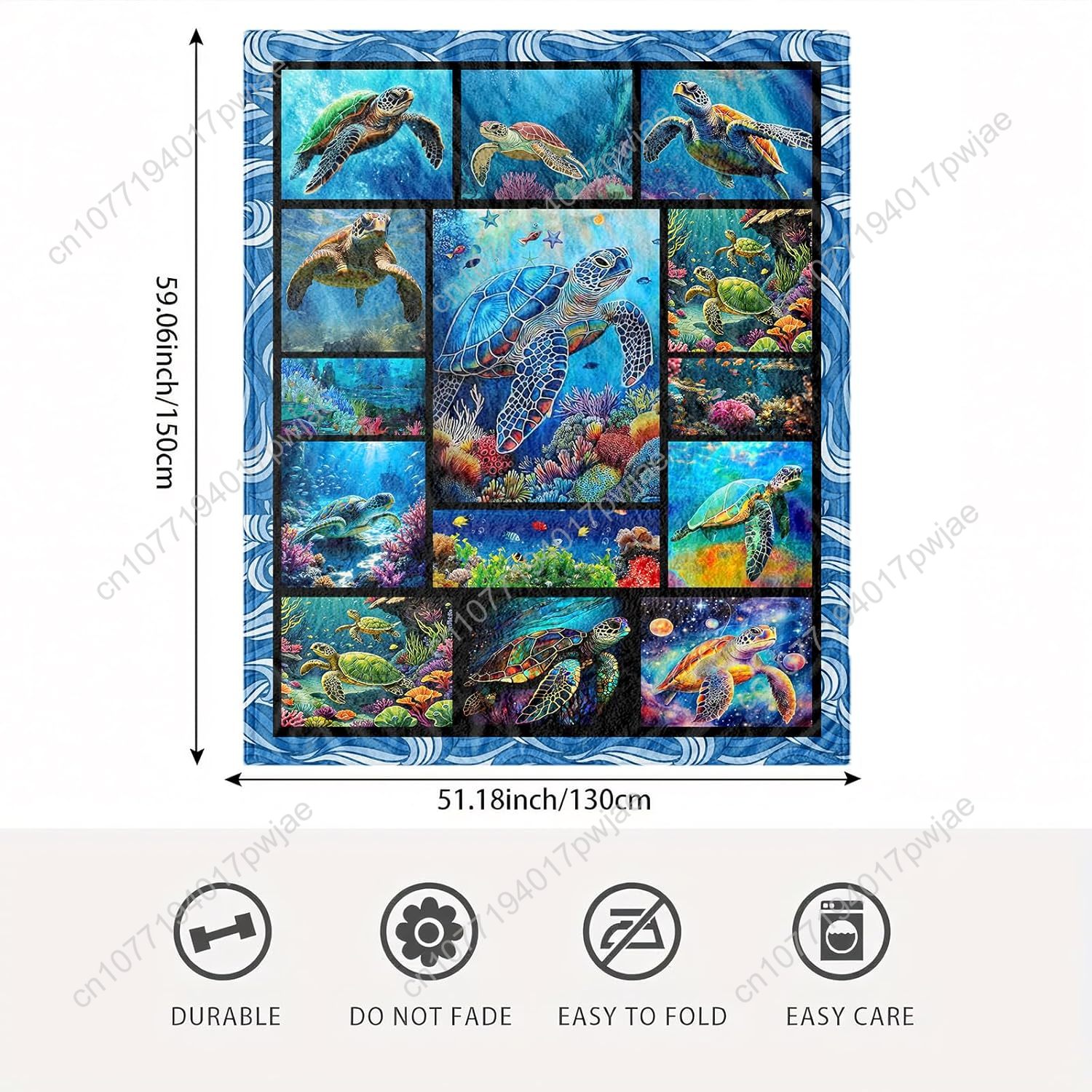 Sea Turtle Flannel Throw Blank - Home Art Textiles incelemesi ve fiyatı