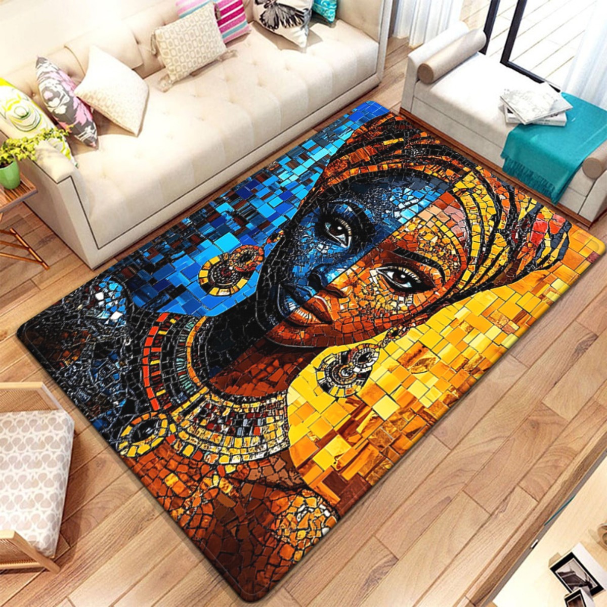 African mosaic woman art rug e - Home Art Textiles incelemesi ve fiyatı