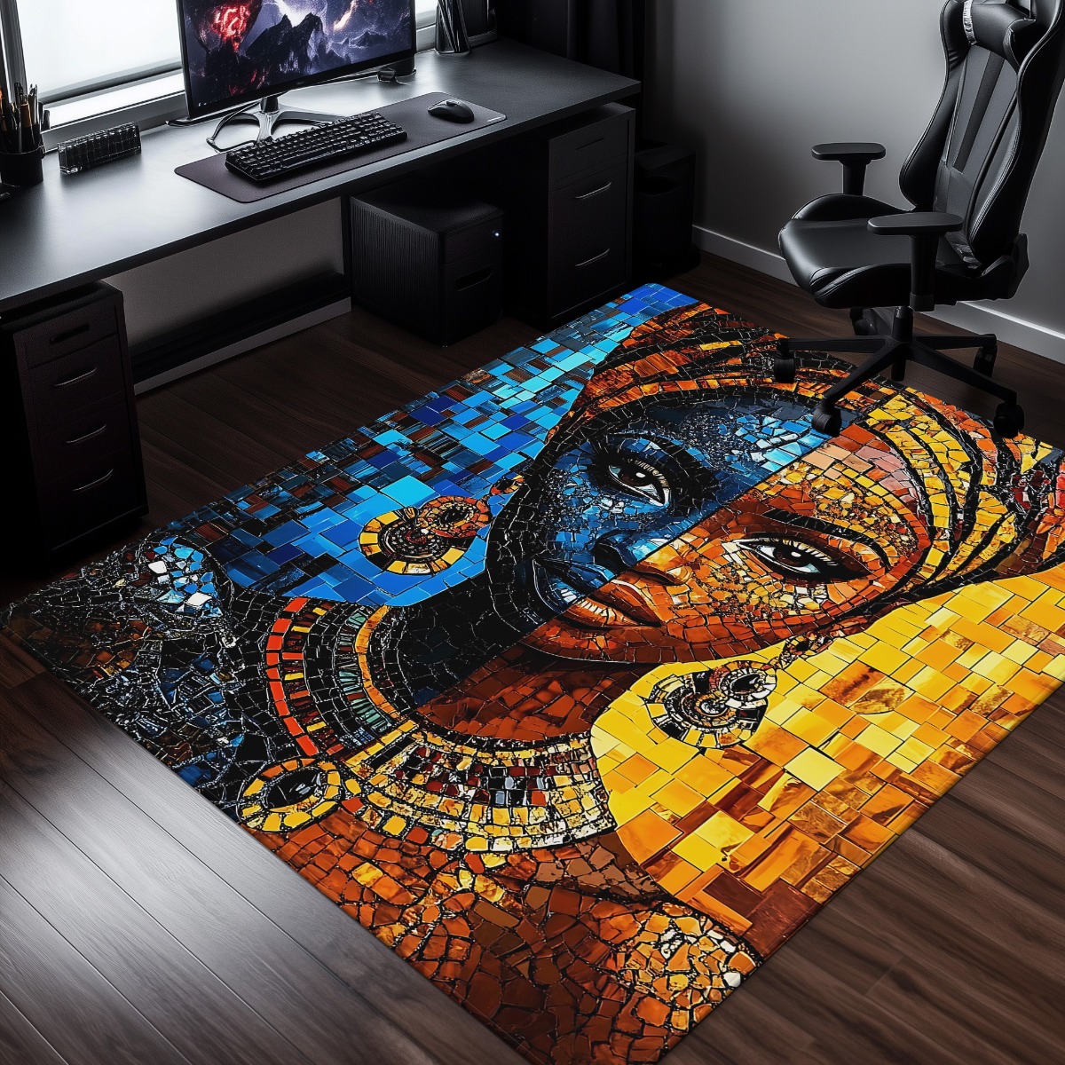 African mosaic woman art rug e - Home Art Textiles incelemesi ve fiyatı