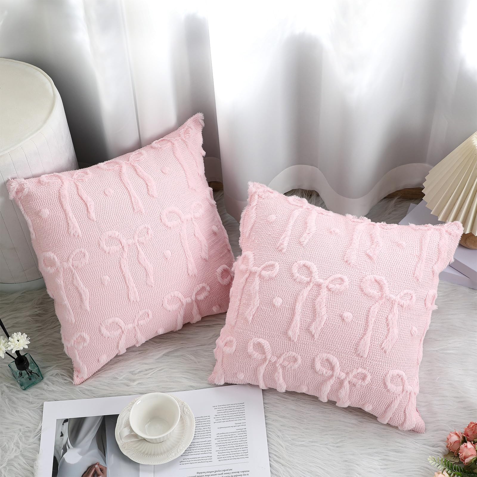 Pink Bow Throw Pillow Covers 1 - Pillow Insert 18X18 incelemesi ve fiyatı