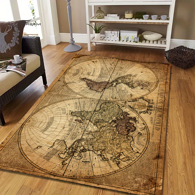 Vintage Map Design Non-Slip Fl - Home Textiles Designer incelemesi ve fiyatı