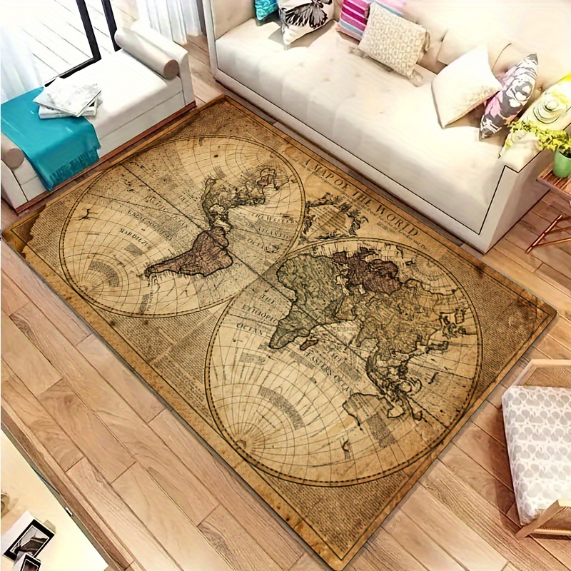 Vintage Map Design Non-Slip Fl - Home Textiles Designer incelemesi ve fiyatı