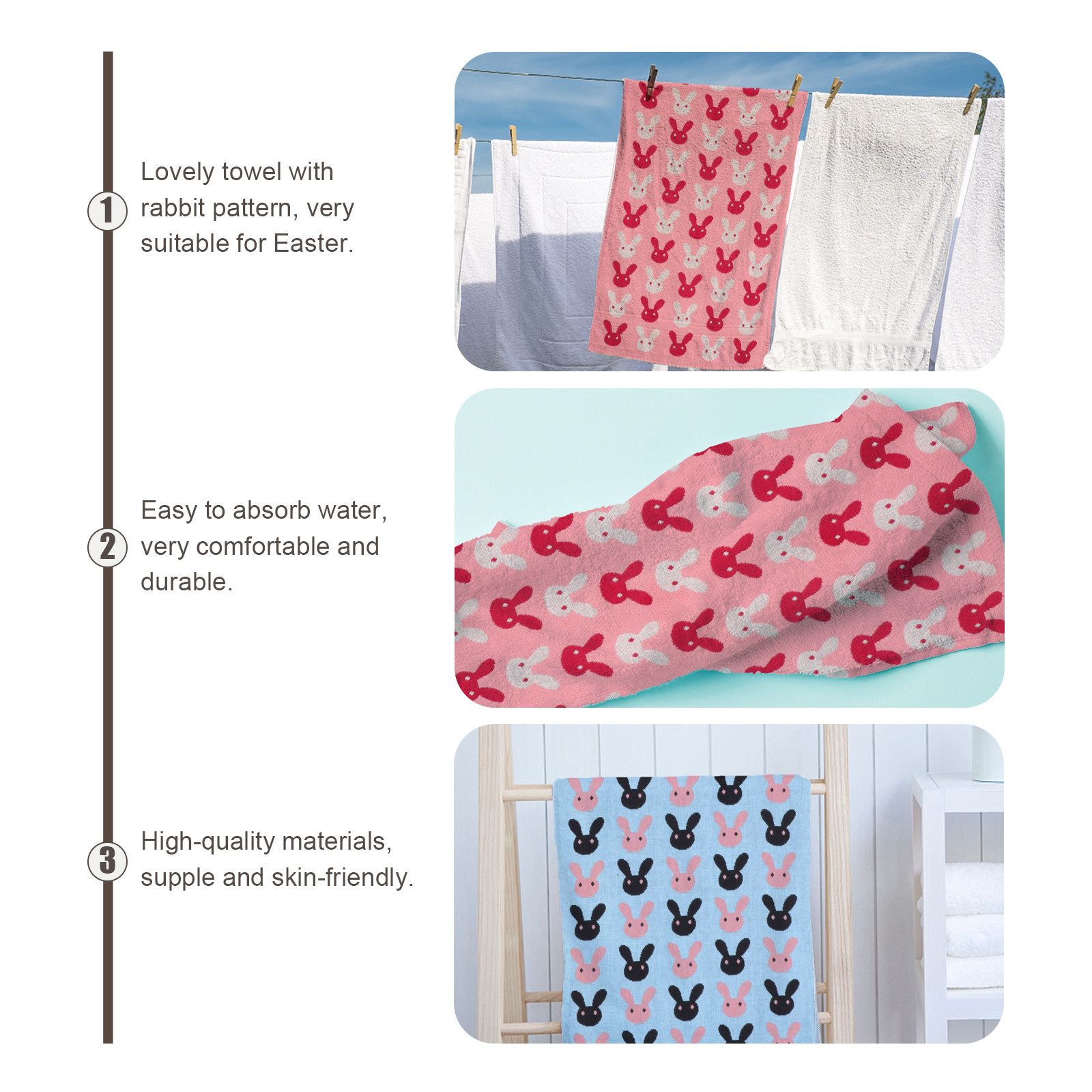 2pcs Cotton Towel Rabbit Patte - Home Textiles Pakistan incelemesi ve fiyatı